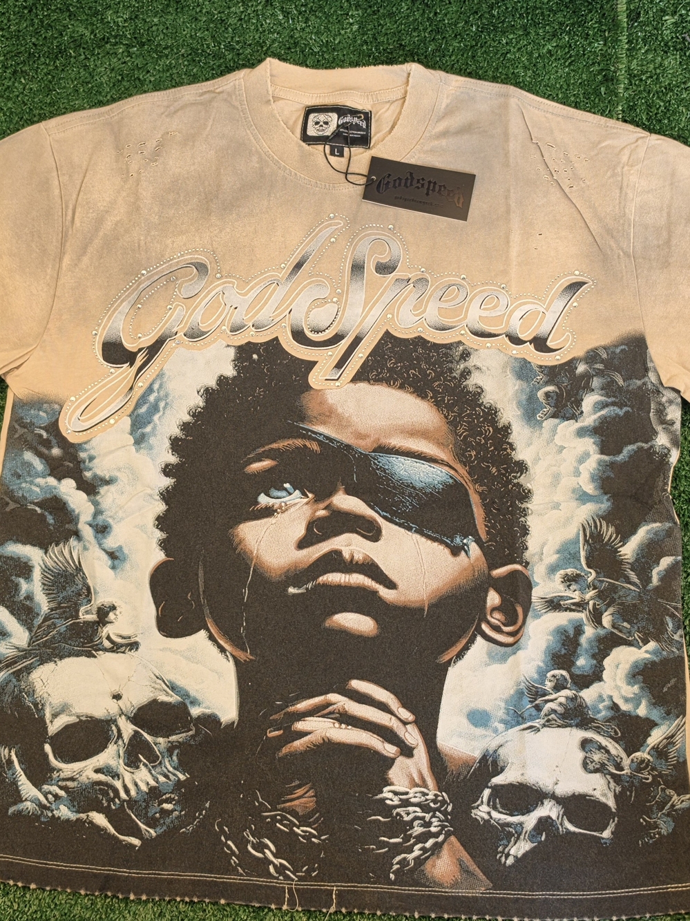Godspeed Graphic Tee “Godspeed” Distressed Vintage Wash Size L